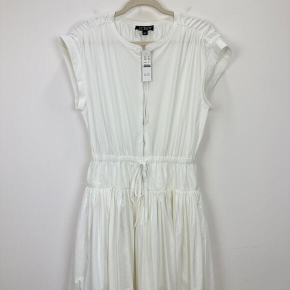 J.Crew Drop Waist Midi Dress Cotton Poplin White A Line Minimalist Small NWT - Picture 7 of 13